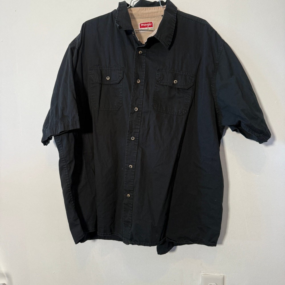 Wrangler Button Down Shirt Mens 3XL Black Short Sleeve Workwear Pocket - Picture 1 of 5